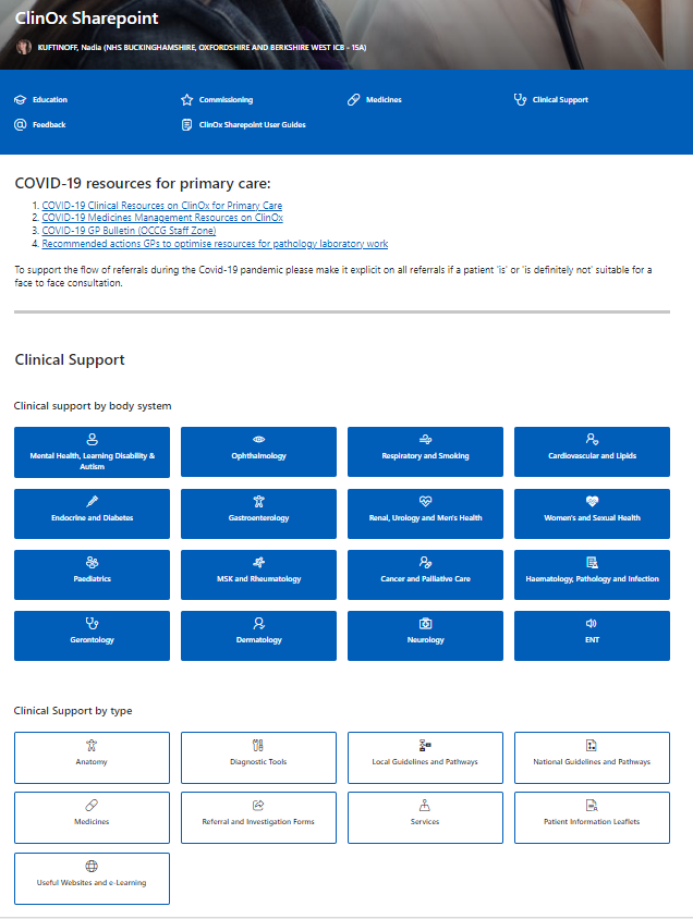 Screen shot of ClinOx website, page 2