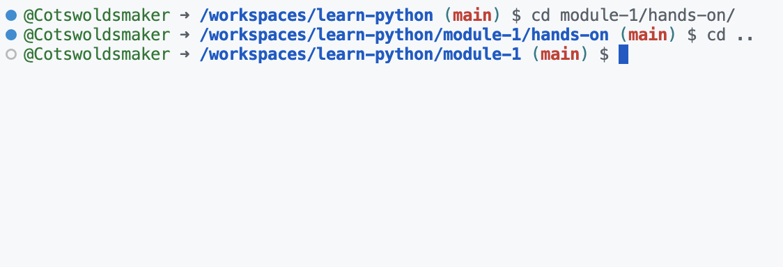 Screen shot of running 'cd' in the command line