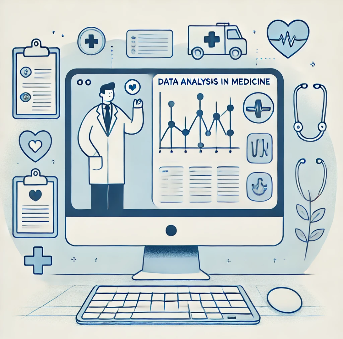 A computer screen in cartoon form depicting a doctor looking at a chart