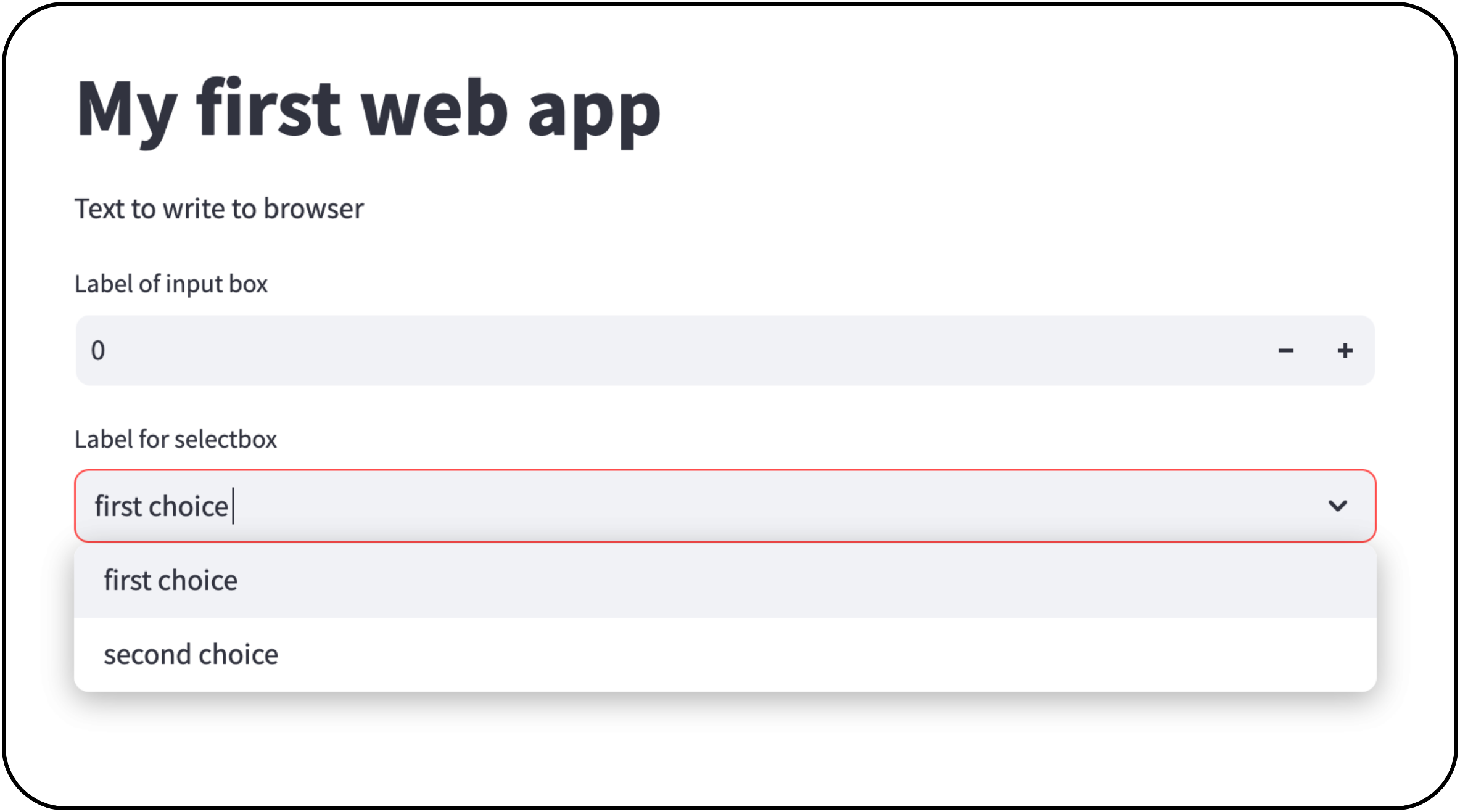 Picture of first app with some basic fields